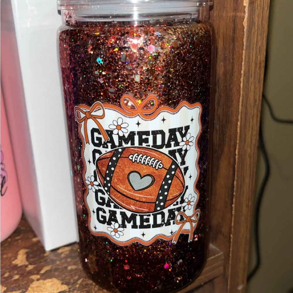 Gameday Glitter Football Tumbler - Orange